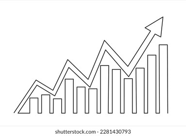 Single one line drawing of increasing up arrows bar graph sign. Business financial sales market growth performance minimal concept. Modern continuous line draw design graphic vector illustration