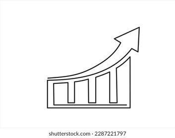 Single one line drawing of increasing up arrows bar graph sign. Business financial sales market growth performance minimal concept. Modern continuous line draw design graphic vector illustration