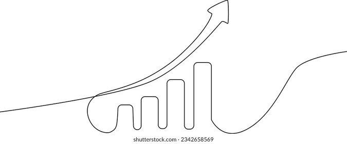 Dibujo de una sola línea del signo de gráfica de barra de flechas en aumento. Un concepto mínimo de los resultados del crecimiento del mercado de ventas financieras empresariales. ... ilustración vectorial