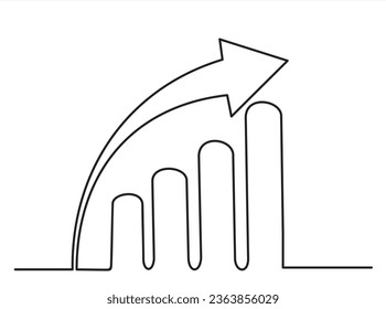 Dibujo de una sola línea del signo de gráfica de barra de flechas en aumento. Un concepto mínimo de los resultados del crecimiento del mercado de ventas financieras empresariales. Ilustración de líneas continuas moderna de diseño gráfico vectorial