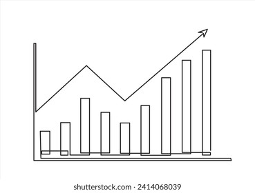 Single one line drawing of increasing up arrows bar graph sign. Business financial sales market growth performance minimal concept. Modern continuous line draw design graphic vector illustration