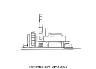 Single one line drawing industrial plant outline. Factory architecture concept. Continuous line draw design graphic vector illustration.