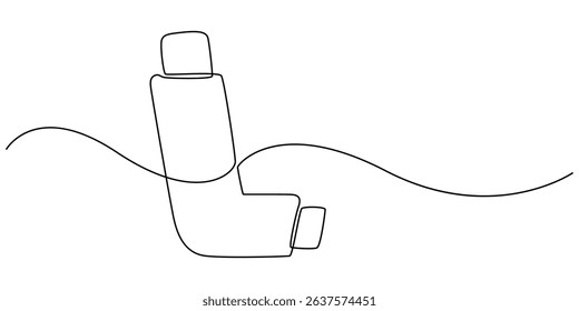Single one line drawing an inhaler. Medical equipment concept. Continuous line draw design graphic vector illustration, Inhaler for asthmatics, salbutamol, Asthma inhaler, medical supplies, equipment.