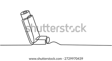 Single one line drawing an inhaler. Medical equipment concept. Continuous line draw design graphic vector illustration, Inhaler for asthmatics, salbutamol, Asthma inhaler, medical supplies, equipment.