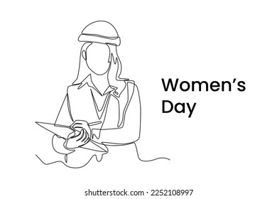 Single one line drawing international women's day. Engineer woman. Women's day  concept. Continuous line draw design graphic vector illustration.