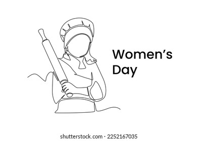 Single one line drawing international women's day. Chef woman. Women's day Concept. Continuous line draw design graphic vector illustration.