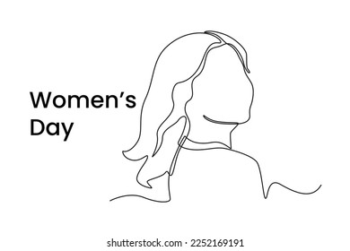 Single one line drawing International Women's Day design for greeting card. Women's day Concept. Continuous line draw design graphic vector illustration.