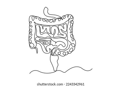 Single one line drawing  intestines anatomy. Human organ concept. Continuous line draw design graphic vector illustration.