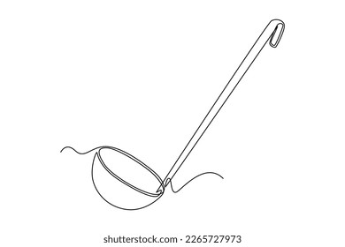 Single one line drawing Kitchen ladle. Cooking utensil concept. Continuous line draw design graphic vector illustration.