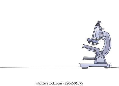 Single one line drawing of lab microscope to magnify bacteria size under the lens. Back to school minimalist, education concept. Continuous simple line draw style design graphic vector illustration