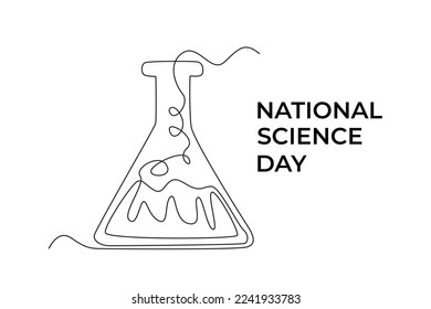 Single one line drawing laboratory glass with chemical liquid. Science day concept. Continuous line draw design graphic vector illustration.