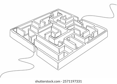 Single one line drawing labyrinth of box shaped plants. Using intuition. Finding solutions to problems that are too complex. Escaping. World Labyrinth Day. Continuous line design graphic illustration