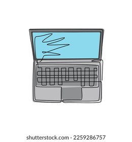 Single one line drawing laptop icon logo. Laptop modern mockup. Blank screen display notebook. Opened computer screen. Smart device. Modern continuous line draw design graphic vector illustration