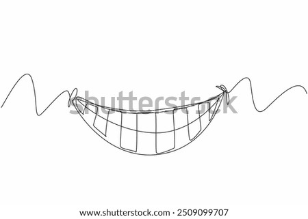 Single one line drawing laughing mouth showing upper and lower teeth. Sign. Symbol. Laughing out loud. Fun. Funny story. International Day of Happiness. Continuous line design graphic illustration