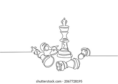 Single one line drawing leader success concept. Hand drawn queen chess figure as symbol of leadership. Successful challenge isolated. Modern continuous line draw design graphic vector illustration