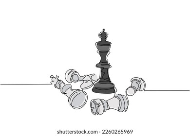 Single one line drawing leader success concept. Hand drawn queen chess figure as symbol of leadership. Successful challenge isolated. Modern continuous line draw design graphic vector illustration