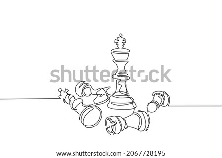 Single one line drawing leader success concept. Hand drawn queen chess figure as symbol of leadership. Successful challenge isolated. Modern continuous line draw design graphic vector illustration