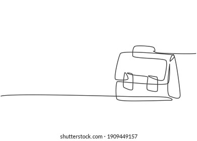 Single one line drawing of leather briefcase for teacher class. Back to school minimalist, education concept. Continuous simple line draw style design graphic vector illustration