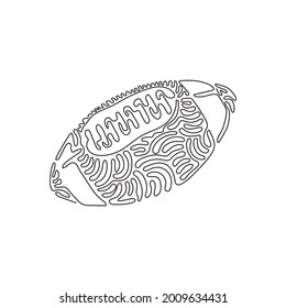 Single one line drawing leather American football ball. American college high school junior striped football. Swirl curl style concept. Modern continuous line draw design graphic vector illustration