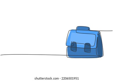 Single one line drawing of leather briefcase for teacher class. Back to school minimalist, education concept. Continuous simple line draw style design graphic vector illustration