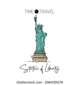 Single one line drawing Liberty Statue  Iconic symbol place in New York City USA  Tourism travel postcard   home wall art decor poster concept  Modern continuous line draw design vector illustration