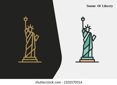 Single one line drawing Liberty Statue. Iconic symbol place in New York City USA. Tourism travel postcard and home wall art decor poster concept. Modern line illustrator