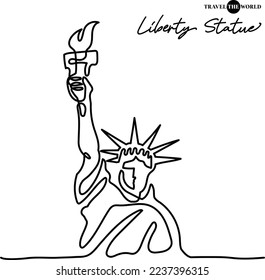Single one line drawing Liberty Statue  New York  Tourism travel postcard   home wall art decor poster concept  Modern continuous line draw design vector illustration