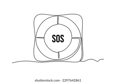 Single one line drawing Life buoy. SOS concept. Continuous line draw design graphic vector illustration.