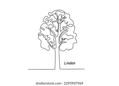 Single one line drawing linden tree . Tree concept. Continuous line draw design graphic vector illustration.