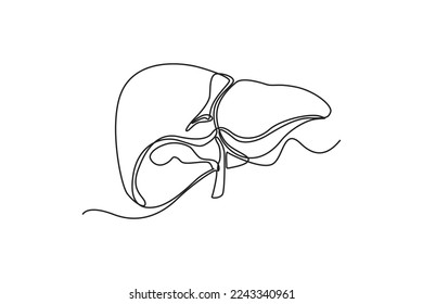 Single one line drawing liver anatomy. Human organ concept. Continuous line draw design graphic vector illustration.