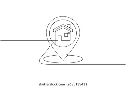 Single one line drawing location icon concept. Continuous line draw design graphic vector, Continuous line drawing of Home location map isolated on white background.