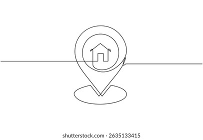 Single one line drawing location icon concept. Continuous line draw design graphic vector, Continuous line drawing of Home location map isolated on white background.