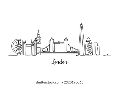 Una sola línea dibujando el horizonte de Londres. El concepto de ciudad. Ilustración gráfica de vector de diseño de línea continua.