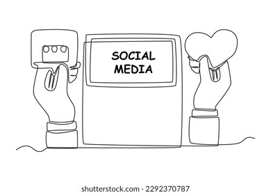 Una sola línea que atrae el amor y comenta los medios sociales. Concepto de medios sociales. Ilustración gráfica de vector de diseño de línea continua.