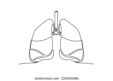 Single one line drawing lungs anatomy. Human organ concept. Continuous line draw design graphic vector illustration.