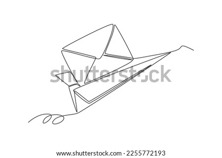 Single one line drawing mail envelope in paper plane. social media concept. Continuous line draw design graphic vector illustration.