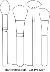 Single one line drawing makeup brushes set. Cosmetic concept. Continuous line draw design graphic vector illustration.