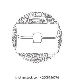 Dibujo de una sola línea Malé maletín de oficina. Símbolo de negocio. Maletín con icono de bloqueo. Bolso y maleta. Estilo de fondo del círculo de redondeo giratorio. Ilustración vectorial de diseño de línea continua