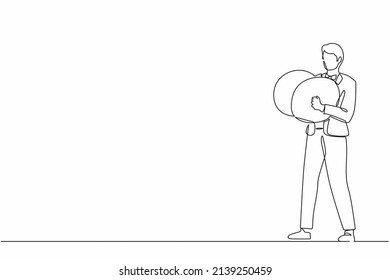 Single one line drawing male musician playing cymbals. Man performer playing classical music with percussion musical instrument. Person performs on stage. Continuous line draw design graphic vector