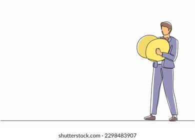 Single one line drawing male musician playing cymbals. Man performer playing classical music with percussion musical instrument. Person performs on stage. Continuous line draw design graphic vector