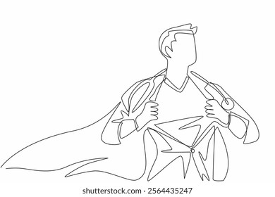 Single one line drawing male doctor wearing robe and wings. Worker who must always be ready when needed at any time. Professional. National Superhero Day. Continuous line design graphic illustration