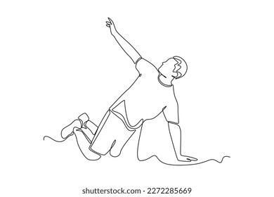 Single one line drawing Man doing push up. Fitness activity concept. Continuous line draw design graphic vector illustration.