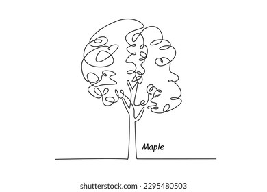 Single one line drawing maple. Tree concept. Continuous line draw design graphic vector illustration.