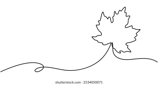 Single one line drawing of maple leaves one hand drawn lineart design isolated on white background, One continuous line drawing of maple leaf. Maple leaf line art in autumn. Contour drawing.