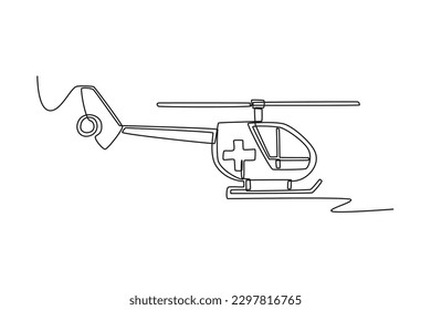 Single one line drawing medical emergency helicopter. SOS concept. Continuous line draw design graphic vector illustration.