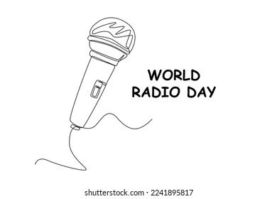 Single one line drawing microphone. World radio day concept. Continuous line draw design graphic vector illustration.