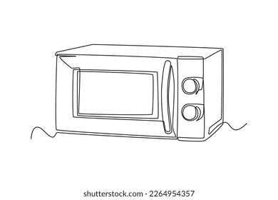 Single one line drawing microwave. Cooking utensil concept. Continuous line draw design graphic vector illustration.