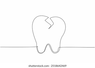 Single one line drawing a middle cracked tooth. Painful. Discomfort. Importance of dental care. Prevention to avoid dental problems. National Toothache Day. Continuous line design graphic illustration