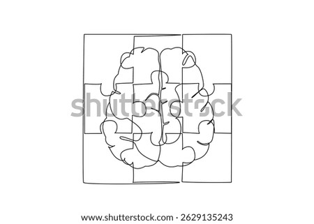Single one line drawing the middle piece forms a top view of the brain. A very chronic mental disorder. Confusion in thinking. World Schizophrenia Day. Continuous line design graphic illustration