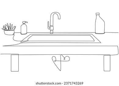 Single one line drawing a minimalist dishwashing place that is clean from dirty plates used from breakfast. Cleanliness make it more elegant. Hygienic. Continuous line design graphic illustration